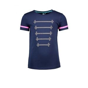 Blue and Pink Short Sleeve Tee with Decorative Flair